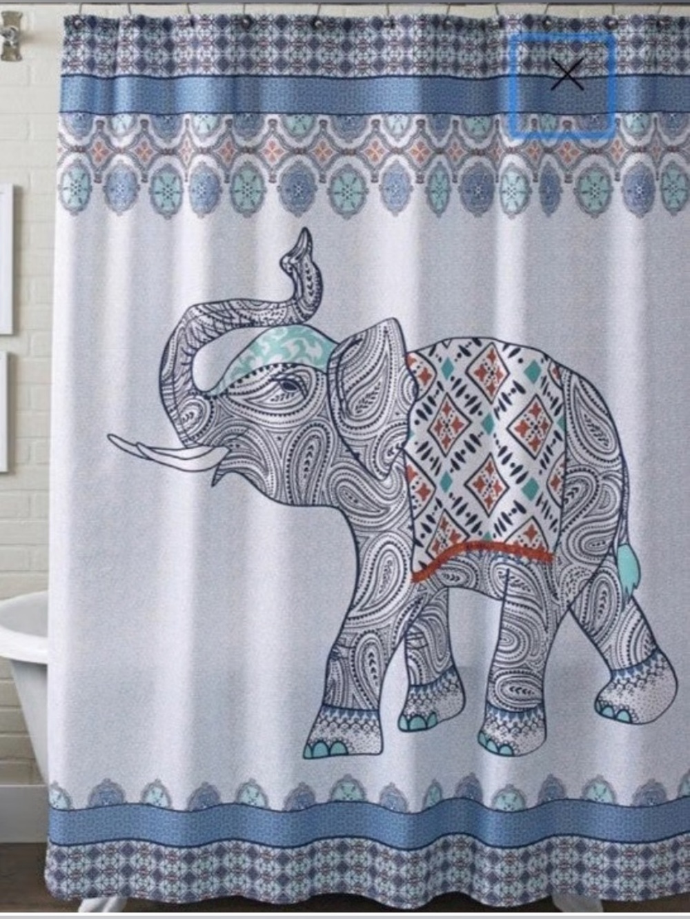 better homes & garden fabric shower curtain-global elephant theme 72”x72” NEW